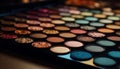 Vibrant beauty collection multi colored eyeshadows in shiny, bright shades generated by AI