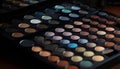 Vibrant beauty colors in a shiny eyeshadow palette collection generated by AI
