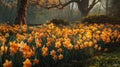 the vibrant beauty of a flowerbed brimming with daffodils, painting a picturesque scene of nature's awakening. Royalty Free Stock Photo