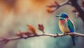 Vibrant bee eater perches on twig, surrounded by natural beauty generated by AI