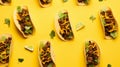 Vibrant Beef Tacos On Yellow Background - High Resolution Food Photography