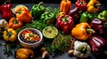 Colorful Bell Peppers and Black Beans Platter. Generative  AI Royalty Free Stock Photo