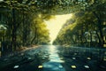 Vibrant binary code stream green and yellow data transfer flow in technology representation