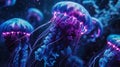 vibrant bioluminescent jellyfish underwater Royalty Free Stock Photo