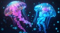 vibrant bioluminescent jellyfish underwater