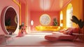 Vibrant Bionic Design: Coral Pink, Bright Yellow, and Shiny White Interiors