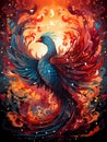 A Colorful Bird With Fire Flames