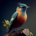 A vibrant bird perching on a branch in the wild generated by AI