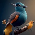 A vibrant bird perching on a branch in the wild generated by AI