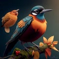 A vibrant bird perching on a branch in the wild generated by AI