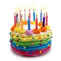 Vibrant Birthday Cake with Lit Candles. Generative ai