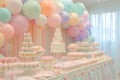 Vibrant birthday venue adorned with colorful decorations, inviting and festive ambiance