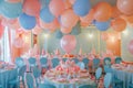 Vibrant birthday venue adorned with colorful decorations, inviting and festive ambiance