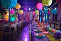 Vibrant birthday venue adorned with colorful decorations, inviting and festive ambiance