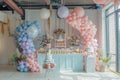 Vibrant birthday venue adorned with colorful decorations, inviting and festive ambiance