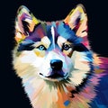 Vibrant 8bit Portrait Of A Husky Dog - Colorful Graphic Illustration