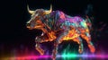 Vibrant Bitcoin bull infused with electrifying power and luminous light