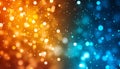 A vibrant blend of orange and blue shimmering bokeh lights create a visually striking backdrop