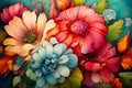 Vibrant Blooms: A Colorful Bouquet Against a Blue Canvas