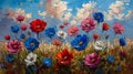 Vibrant Blooms: A Colorful Display of Field Flowers Against a Bl