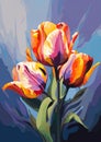 Vibrant Blooms: A Colorful Portrait of Two Orange Tulips Against Royalty Free Stock Photo