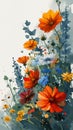 Vibrant Blooms: A Stunning Floral Illustration in Orange and Blu