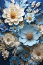 Vibrant Blooms: A Stunning Paper Flower Bouquet on a Blue Clay S