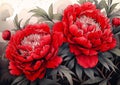 Vibrant Blossoms: A Stunning Display of Red Peonies and Anemones Royalty Free Stock Photo