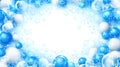 Vibrant blue bubbles with white foam on a light background with space for text Royalty Free Stock Photo