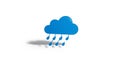 Vibrant blue cloud with falling raindrops isolated on clean white background 3D illustration Royalty Free Stock Photo