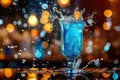 Vibrant Blue Cocktail Splash with Citrus Garnish in Bar Setting Royalty Free Stock Photo