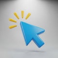 A vibrant blue cursor icon with radiating yellow lines symbolizing a click action Royalty Free Stock Photo