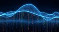 Abstract blue digital waveform with falling data streams Royalty Free Stock Photo