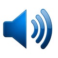 Blue Glossy Sound Speaker Icon with Sound Waves Isolated on White Background audio volume Royalty Free Stock Photo