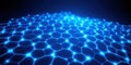 A vibrant blue glowing network of interconnected hexagonal cells illuminated against a dark background creating a futuristic and Royalty Free Stock Photo