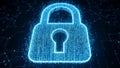 Digital Security Padlock with Binary Code on Circuit Board Royalty Free Stock Photo