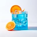 Blue Curacao cocktail garnished with a orange isolated on white background Royalty Free Stock Photo