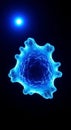 Vibrant blue microscopic organism or pathogen cell glowing in dark space with light source Royalty Free Stock Photo