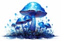Vibrant Blue mushroom illustration. Generate Ai