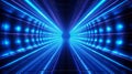 Vibrant blue neon tunnel with light rays and abstract background Royalty Free Stock Photo