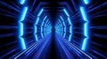 Vibrant blue neon tunnel with light rays and abstract background Royalty Free Stock Photo