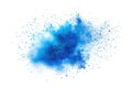 A vibrant blue powder explosion against a white background, evoking creativity and energy