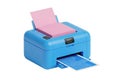 Modern blue printer outputs document with pink paper stack ready for office tasks Royalty Free Stock Photo
