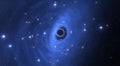 an exploding star near the center of a blue ring in space