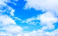 Vibrant Blue sky with clouds background with tiny clouds floating in the Sky in daylight. Natural sky composition. Tranquil Scene