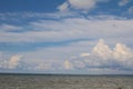 Beautiful blue skies with pattern white clouds above ocean