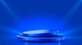Vibrant Blue Stage Podium with Grid Floor and Spotlights Royalty Free Stock Photo