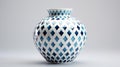 Vibrant Blue And White Geometric Pattern Vase With Layered Translucency
