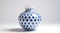 Vibrant Blue And White Vase With Translucent Geometries