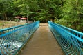 Vibrant blue wrought iron bridge in the park